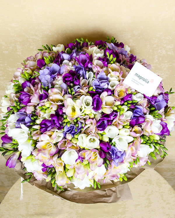 Bouquet with 209 colorful freesias