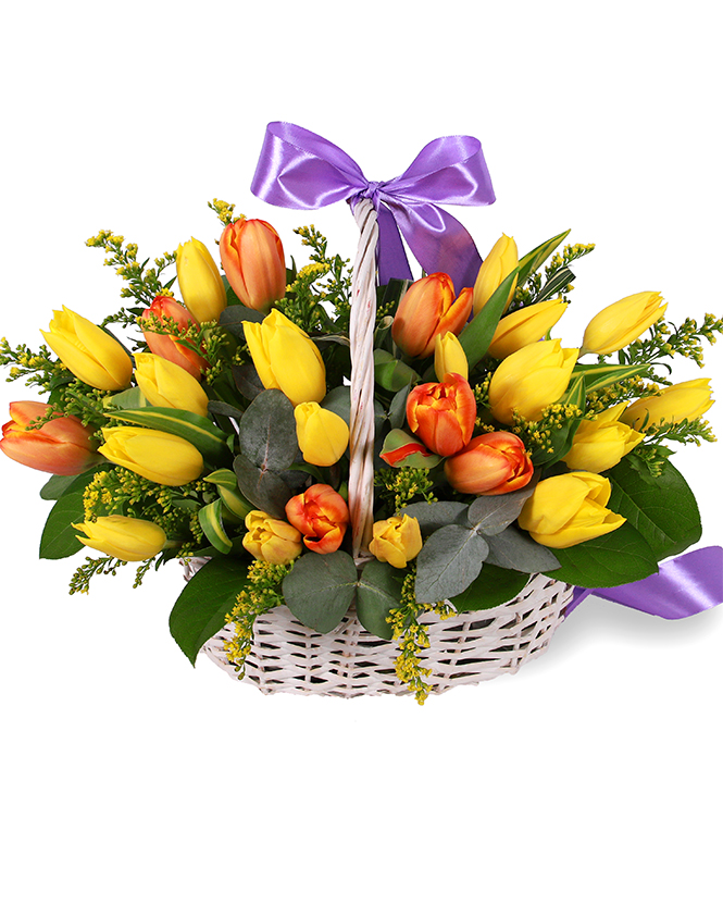 Basket with tulips