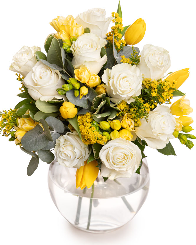 White roses and freesia bouquet