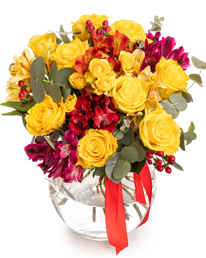 Bouquet with alstroemeria and yellow roses