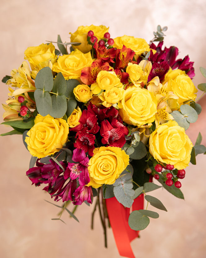 Bouquet with alstroemeria and yellow roses