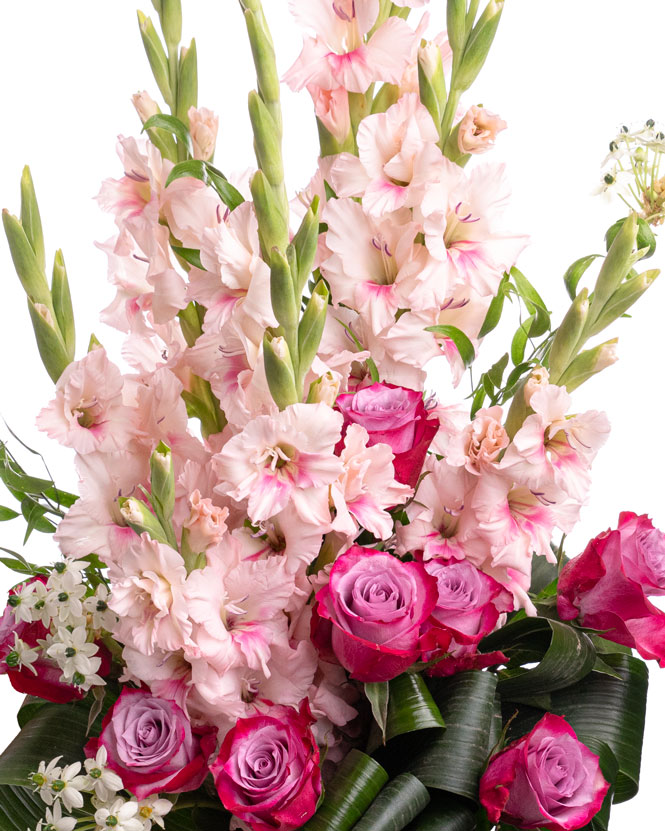 Gladioli and rose bouquet