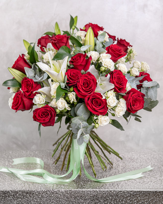 Luxury bouquet with lilies and roses