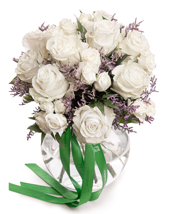 White roses and limonium bouquet