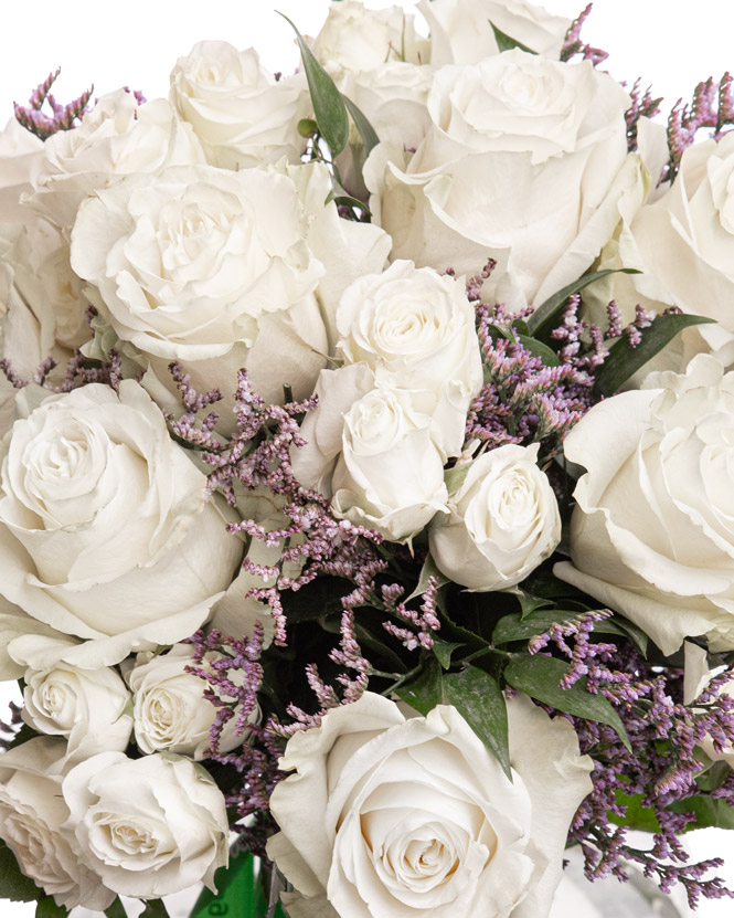 White roses and limonium bouquet