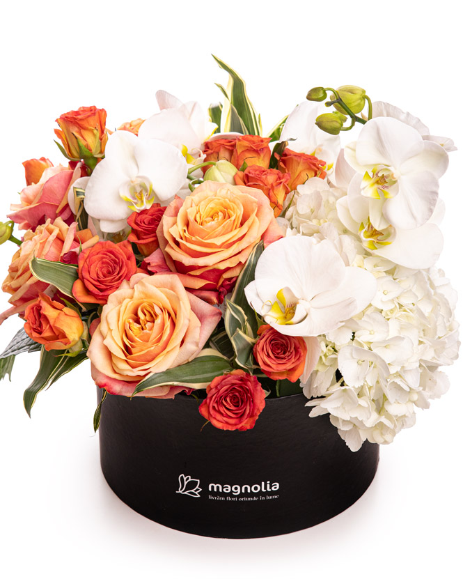 Elegant floral arrangement in a box