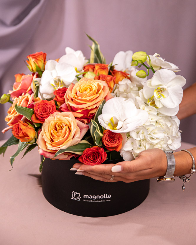 Elegant floral arrangement in a box