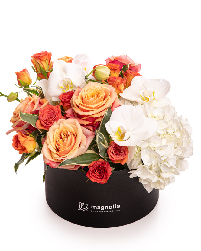 Elegant floral arrangement in a box