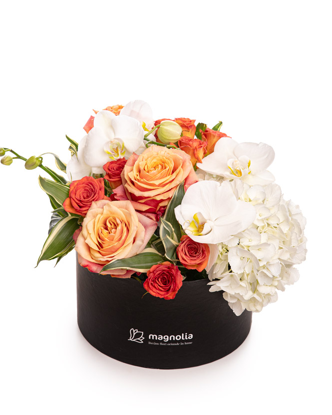 Elegant floral arrangement in a box