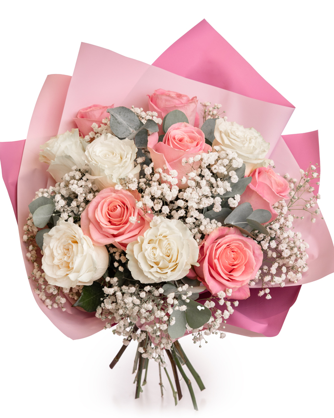 Classic bouquet with pink and white roses