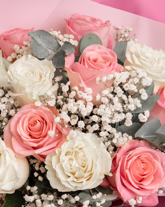 Classic bouquet with pink and white roses