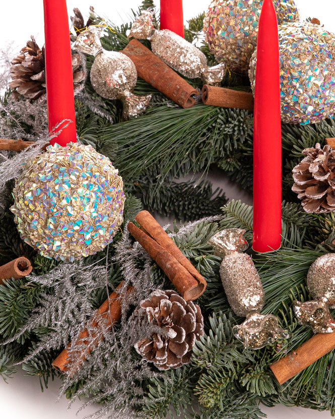 Christmas wreath with candles and ornaments