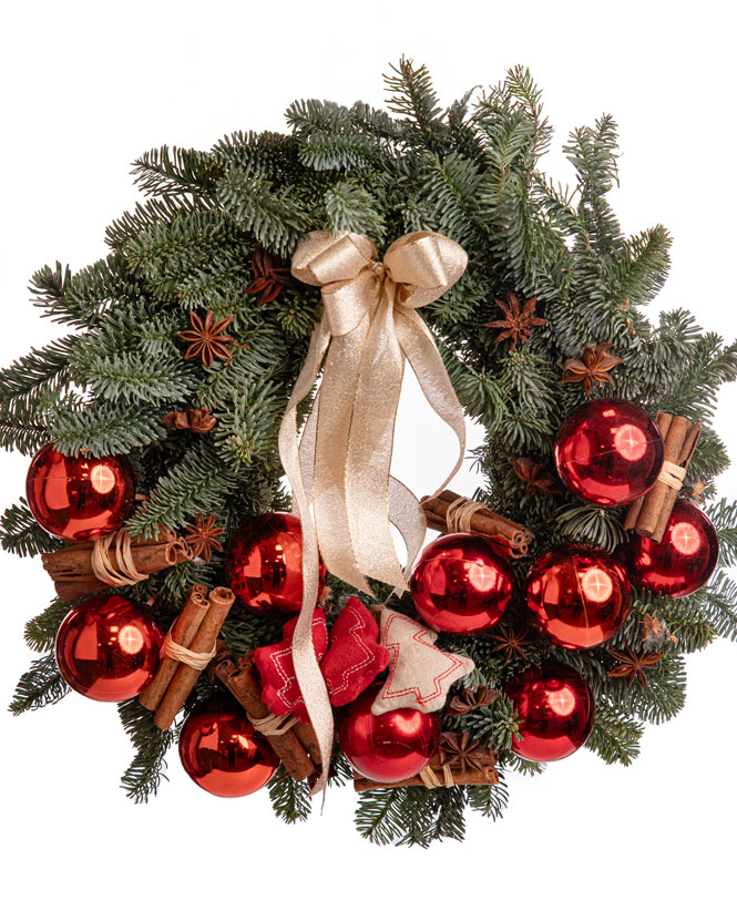 Door Wreath with Red Baubles