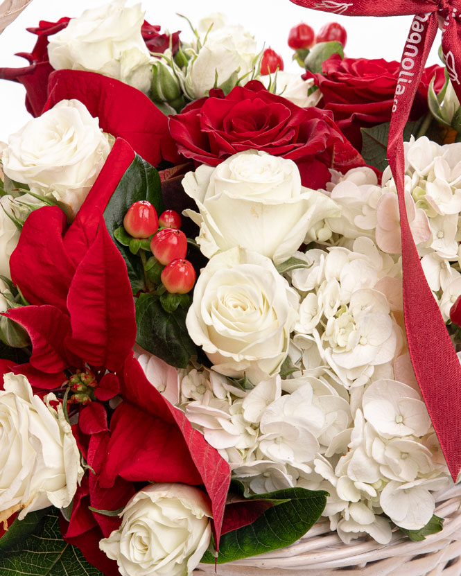 Christmas gift basket with flowers