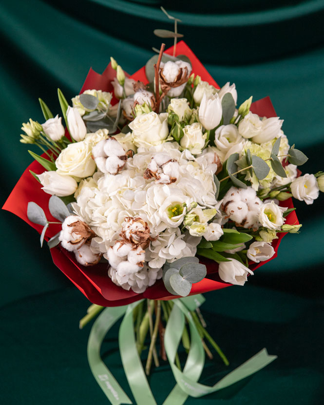 Bouquet of Tulips and White Hydrangeas