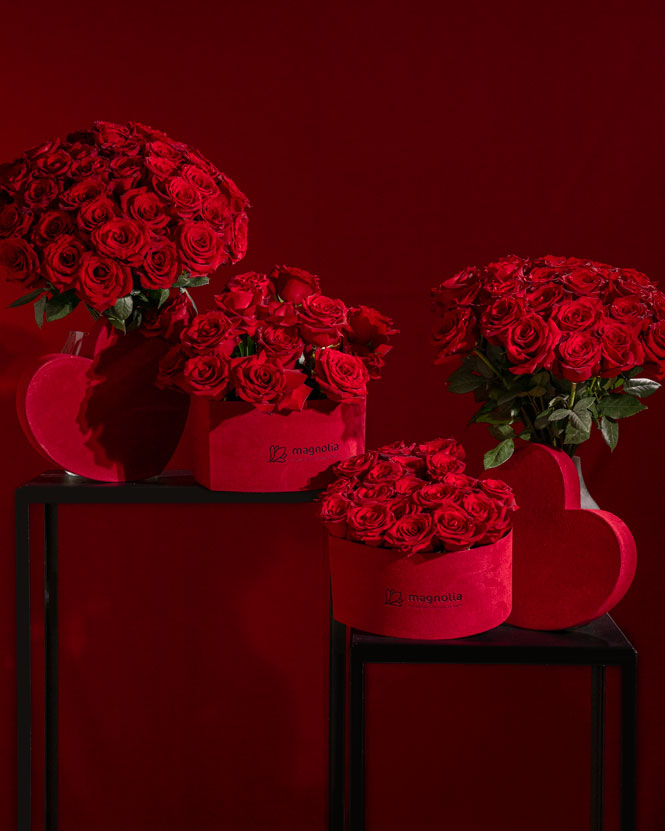 ”Love Story” red rose arrangements