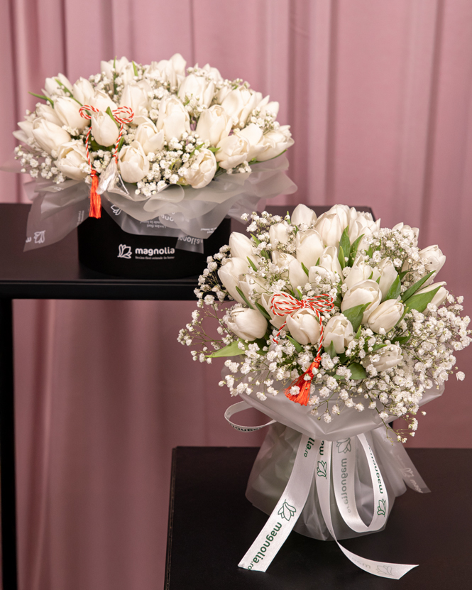 White Tulip Bouquet and Arrangement Set