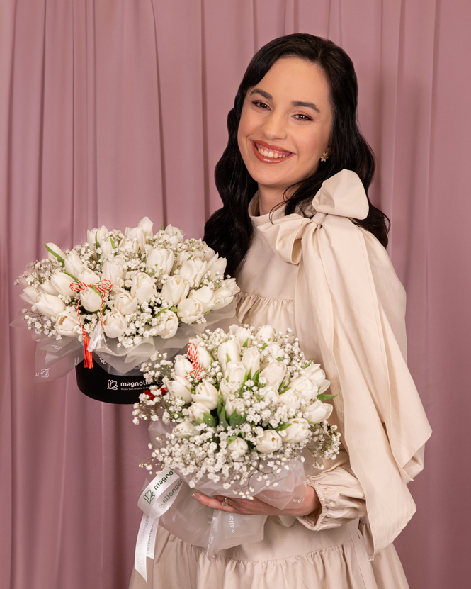 White Tulip Bouquet and Arrangement Set